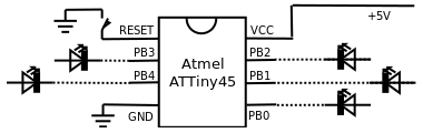 ATTiny45 Pinout - blinking leds schematic diagram - Tóthpál István - www.tothpal.eu