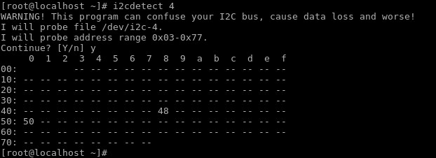 Listing devices are connected to an I2C line with i2cdetect